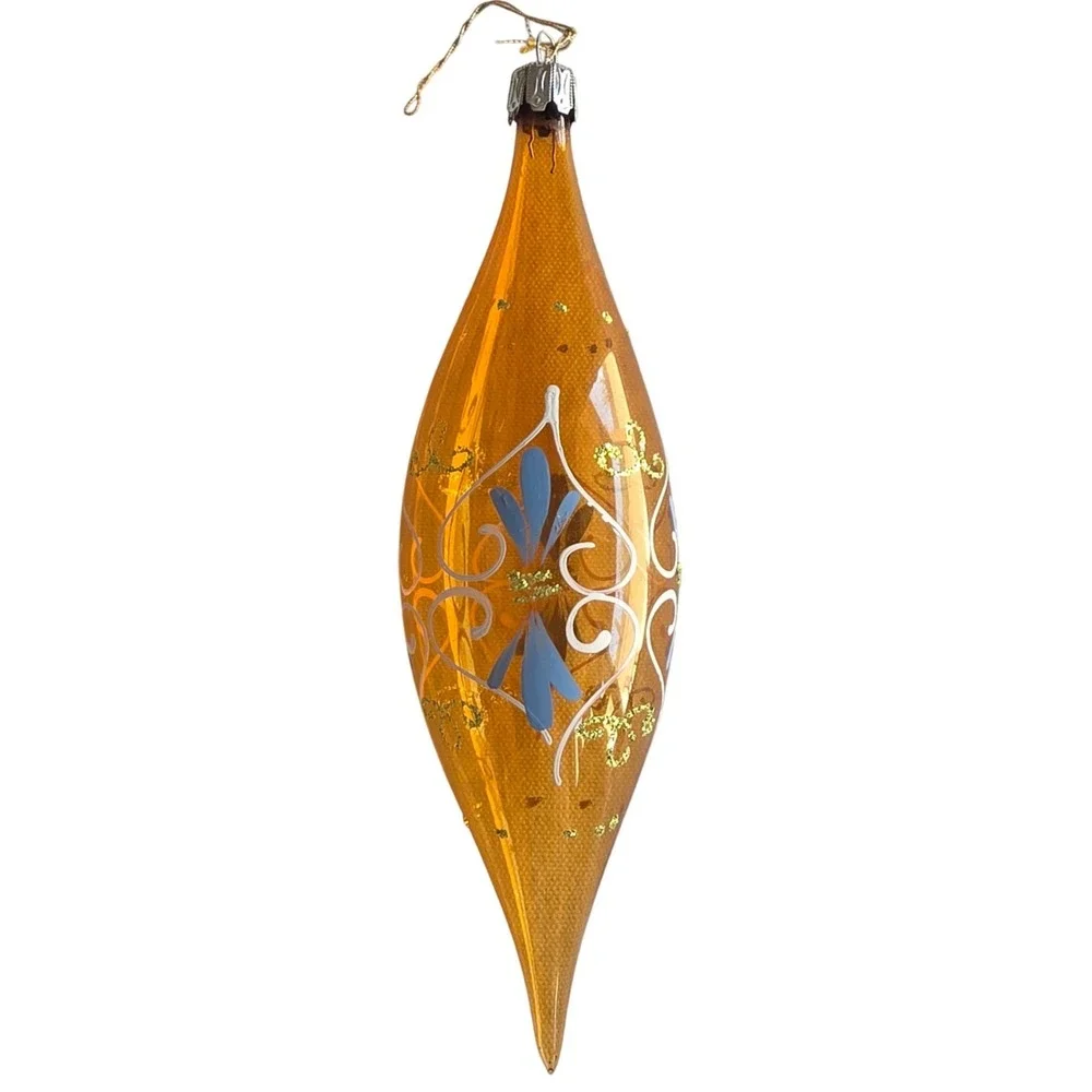 VTG Made in Italy Blown Glass Teardrop Finial Christmas Ornament Hand Painted